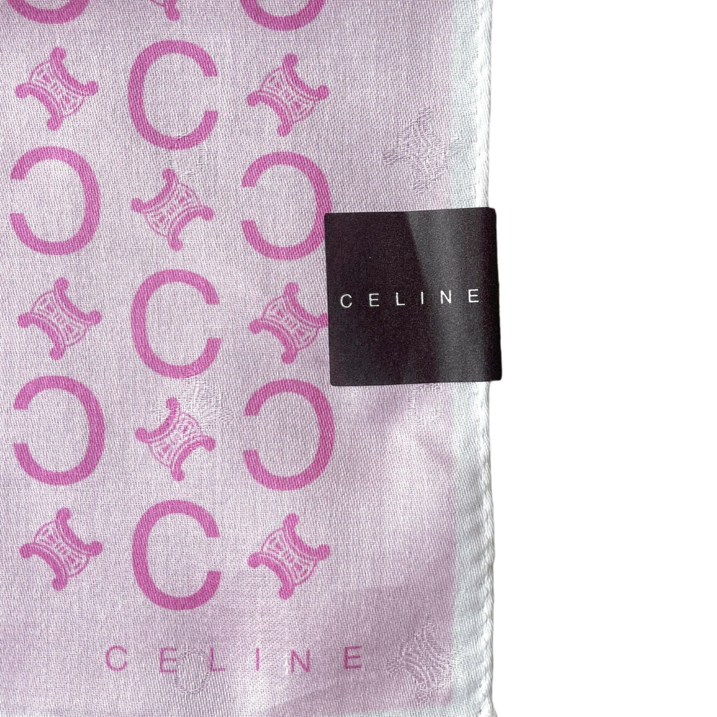 CELINE Mini Scarf Neckerchief Handkerchief Pink & White