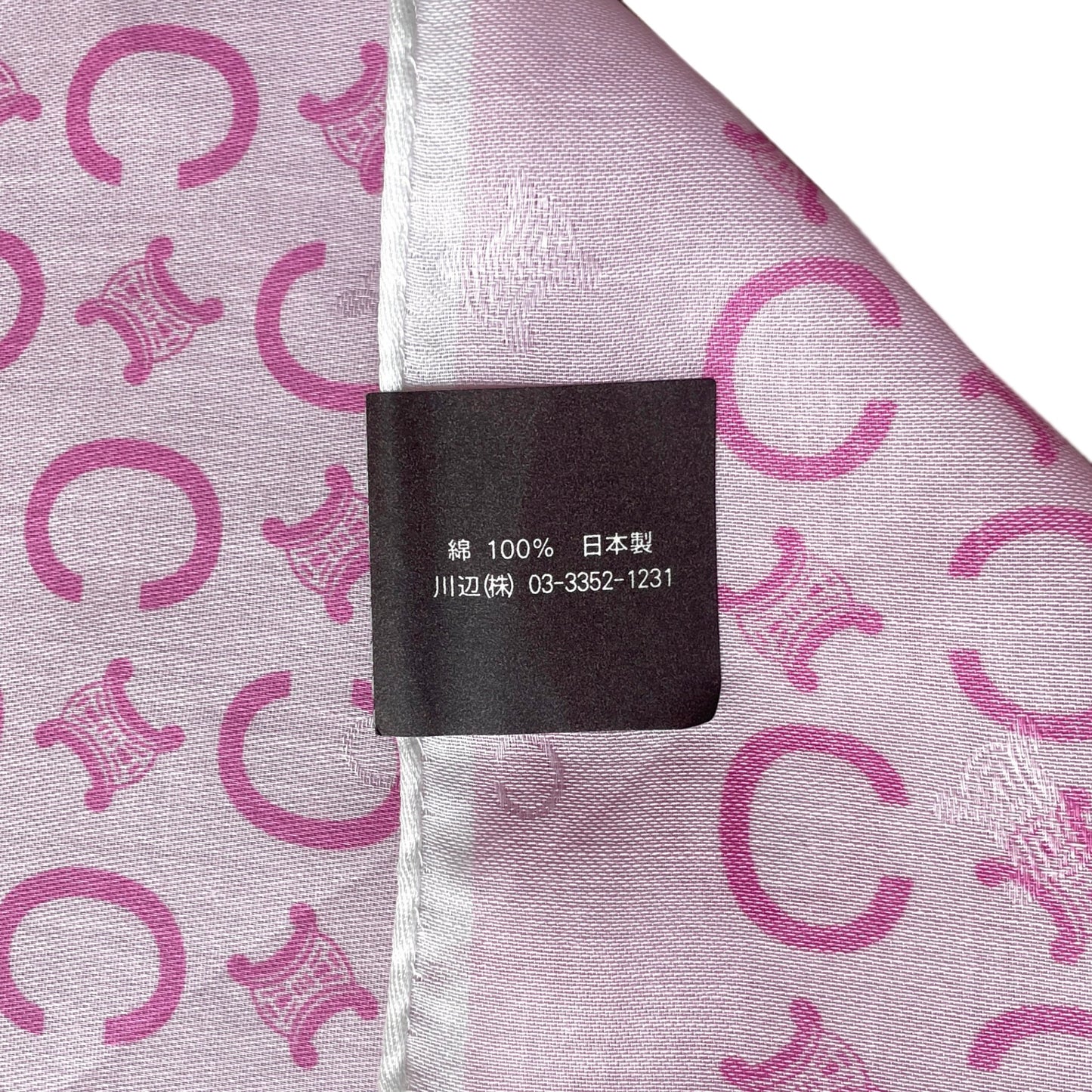 CELINE Mini Scarf Neckerchief Handkerchief Pink & White