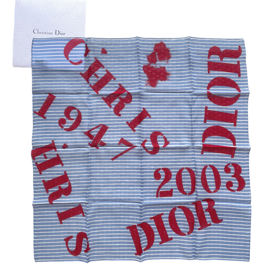 CHRISTIAN DIOR Silk Logo Graffiti Mini Scarf Neckerchief Blue & Red