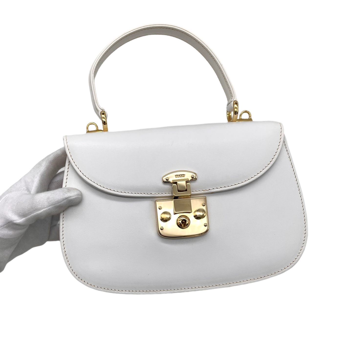 RARE☆☆☆☆GUCCI LadyLock 2Way Hand Bag White &amp; Gold