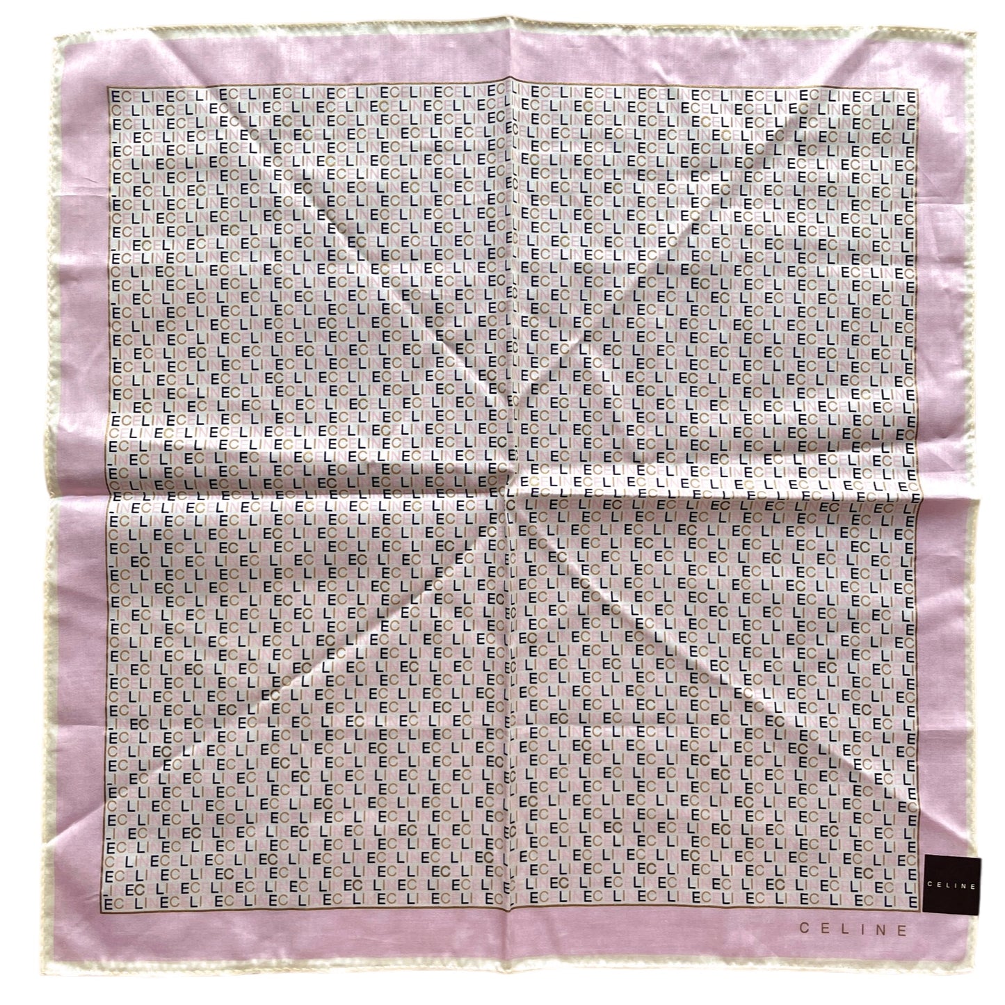 CELINE Mini Scarf Neckerchief Handkerchief Pink & White