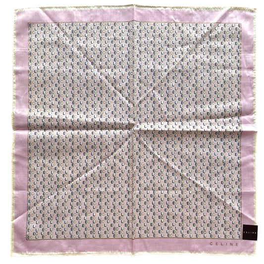 CELINE Mini Scarf Neckerchief Handkerchief Pink & White
