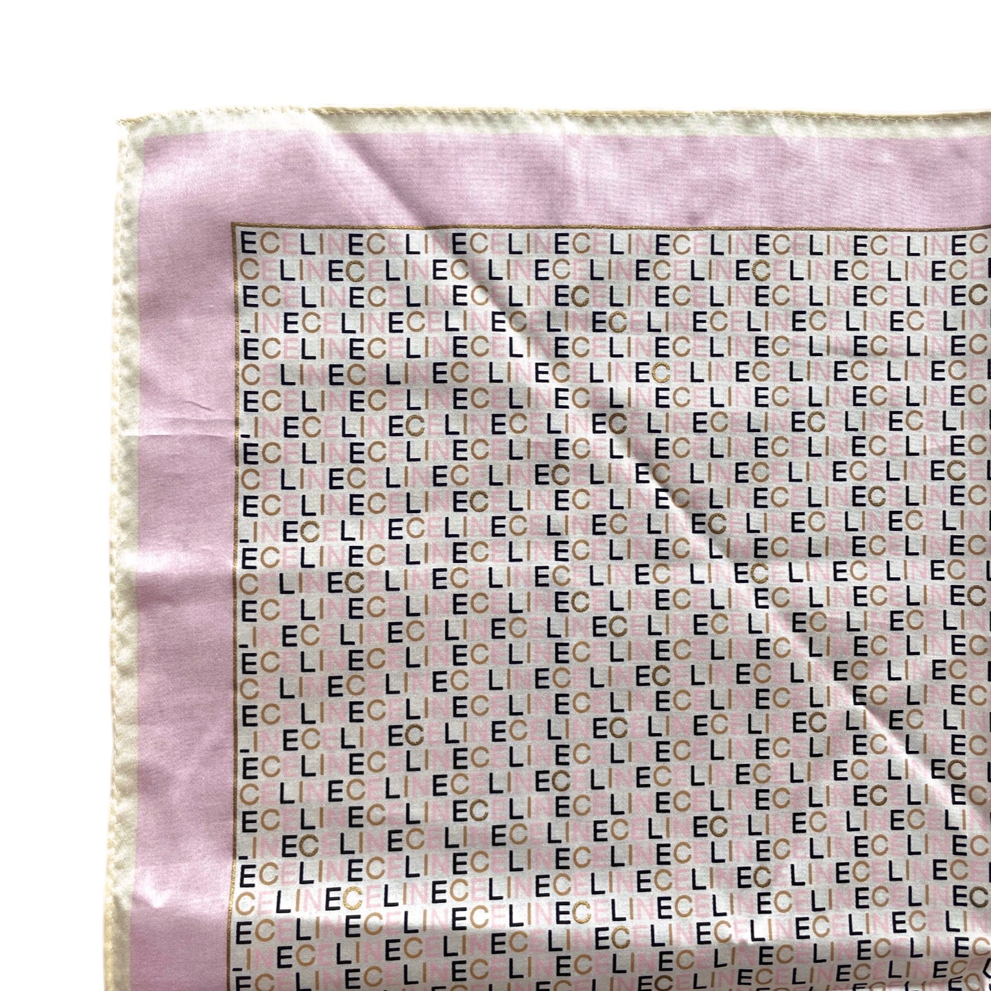 CELINE Mini Scarf Neckerchief Handkerchief Pink & White