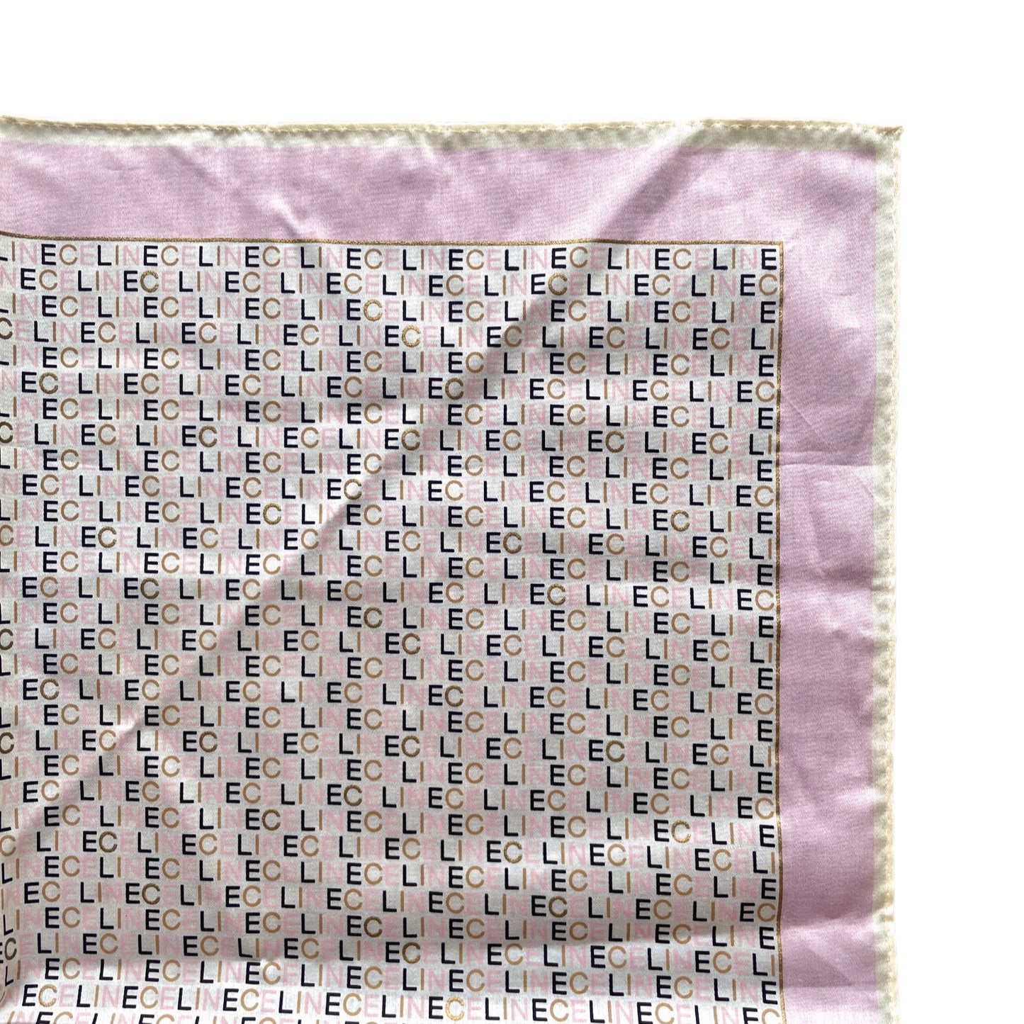 CELINE Mini Scarf Neckerchief Handkerchief Pink & White