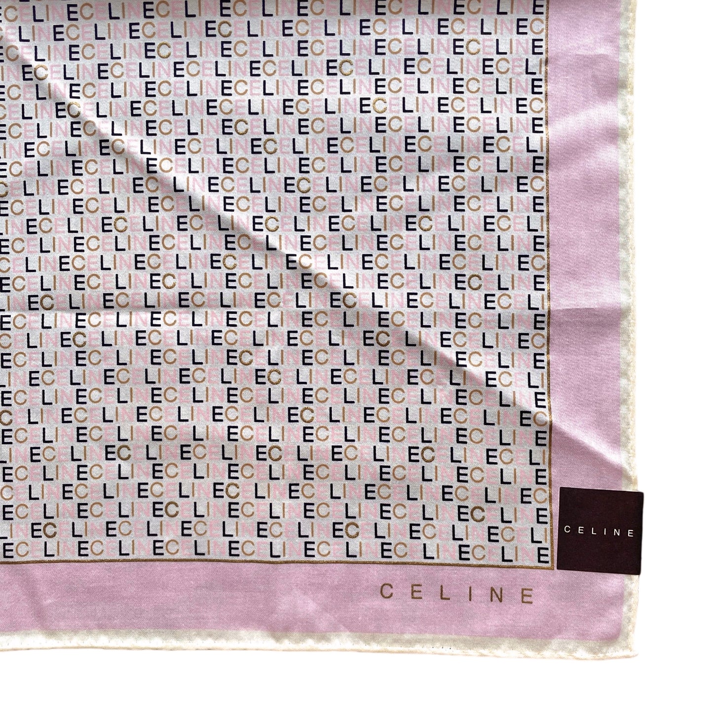 CELINE Mini Scarf Neckerchief Handkerchief Pink & White