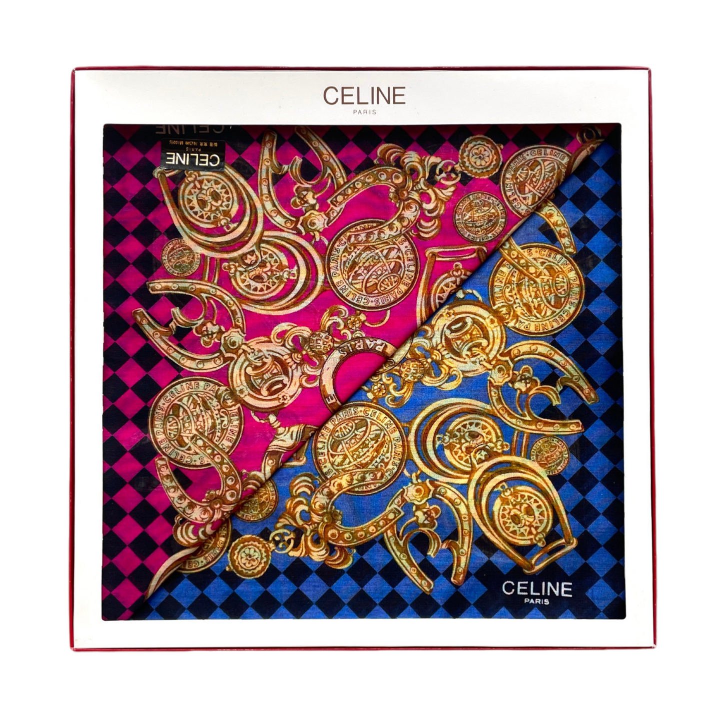 CELINE Mini Scarf Neckerchief Handkerchief 2 Set Blue & Pink