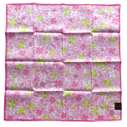 CELINE Mini Scarf Neckerchief Handkerchief Pink & Green