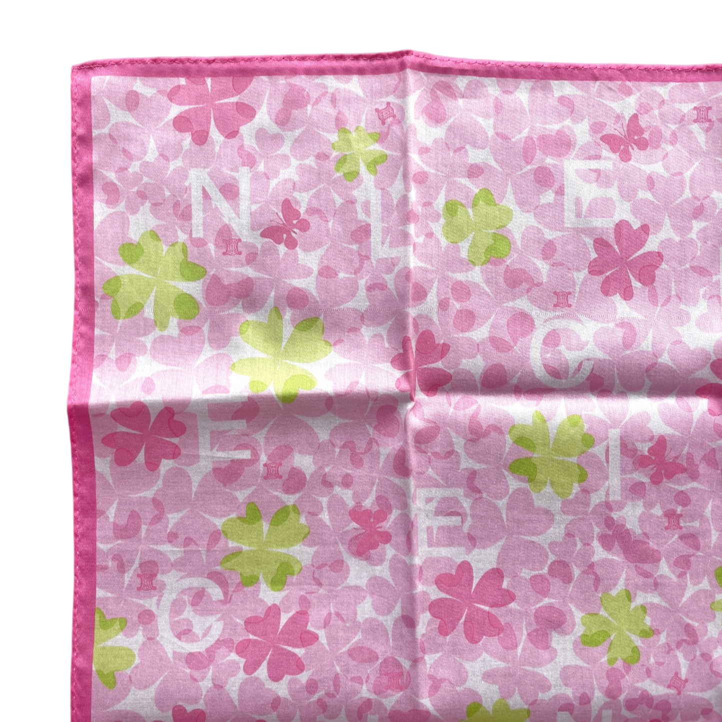 CELINE Mini Scarf Neckerchief Handkerchief Pink & Green