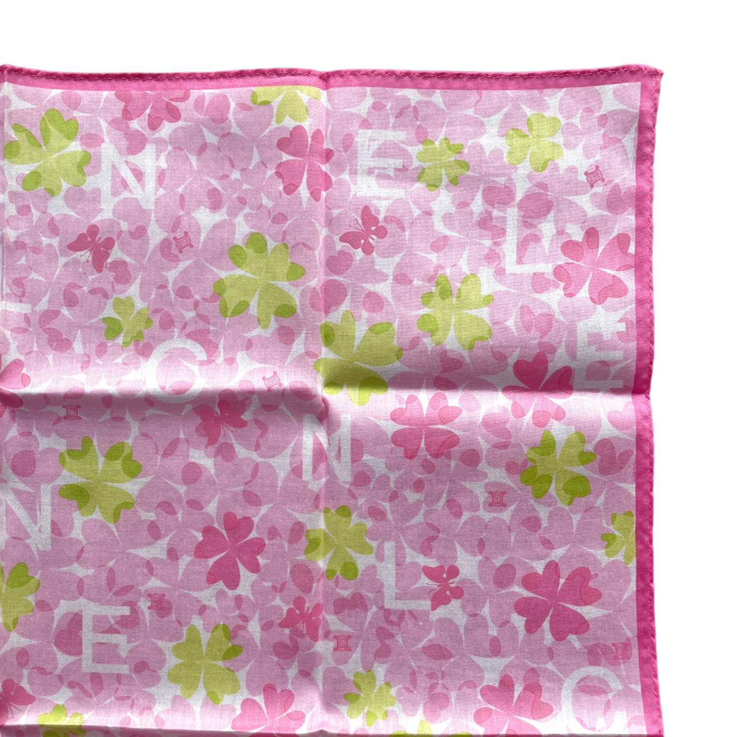 CELINE Mini Scarf Neckerchief Handkerchief Pink & Green