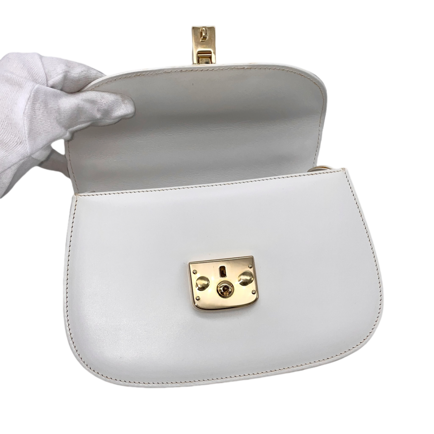 RARE☆☆☆☆GUCCI LadyLock 2Way Hand Bag White &amp; Gold
