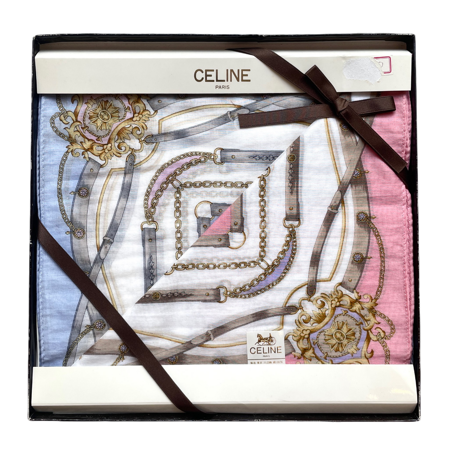 CELINE Mini Scarf Neckerchief Handkerchief 2 Set Multi-Color & White