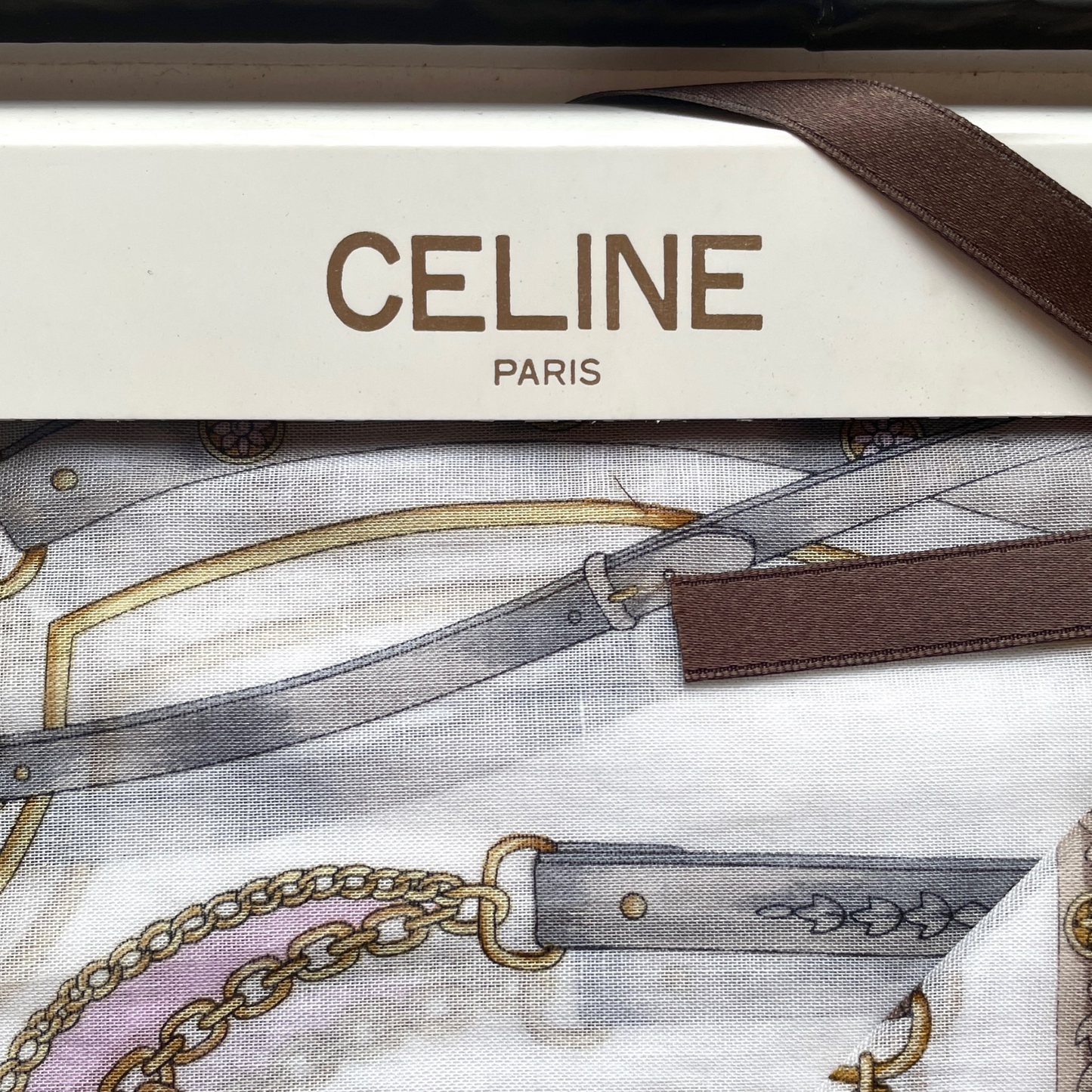 CELINE Mini Scarf Neckerchief Handkerchief 2 Set Multi-Color & White