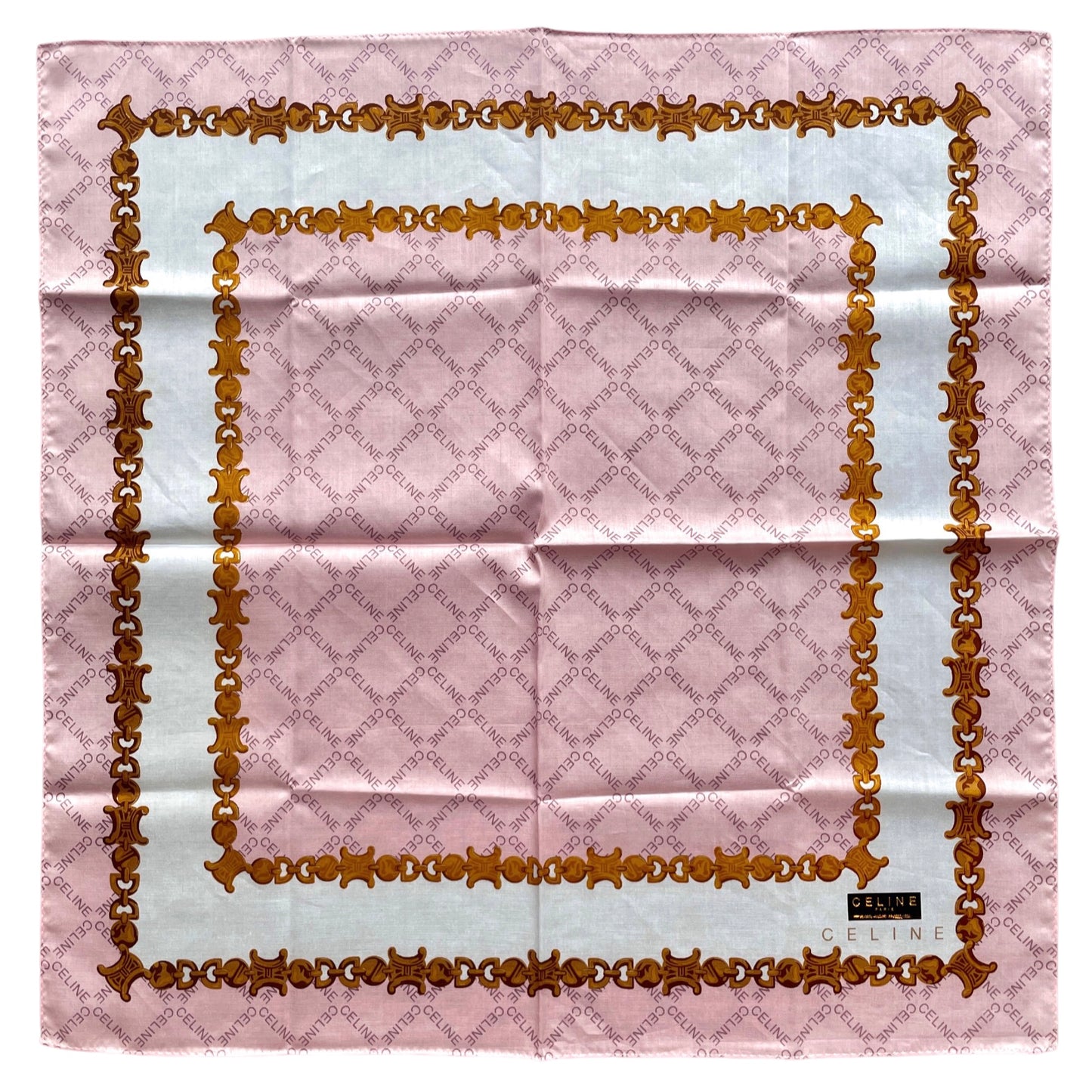 CELINE Mini Scarf Neckerchief Handkerchief Pink & Gold