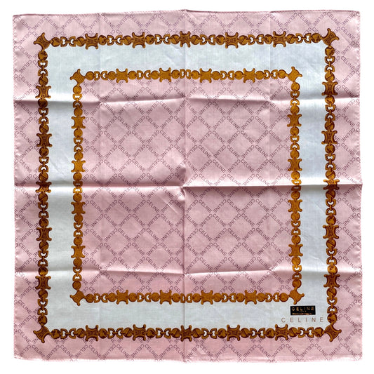 CELINE Mini Scarf Neckerchief Handkerchief Pink & Gold