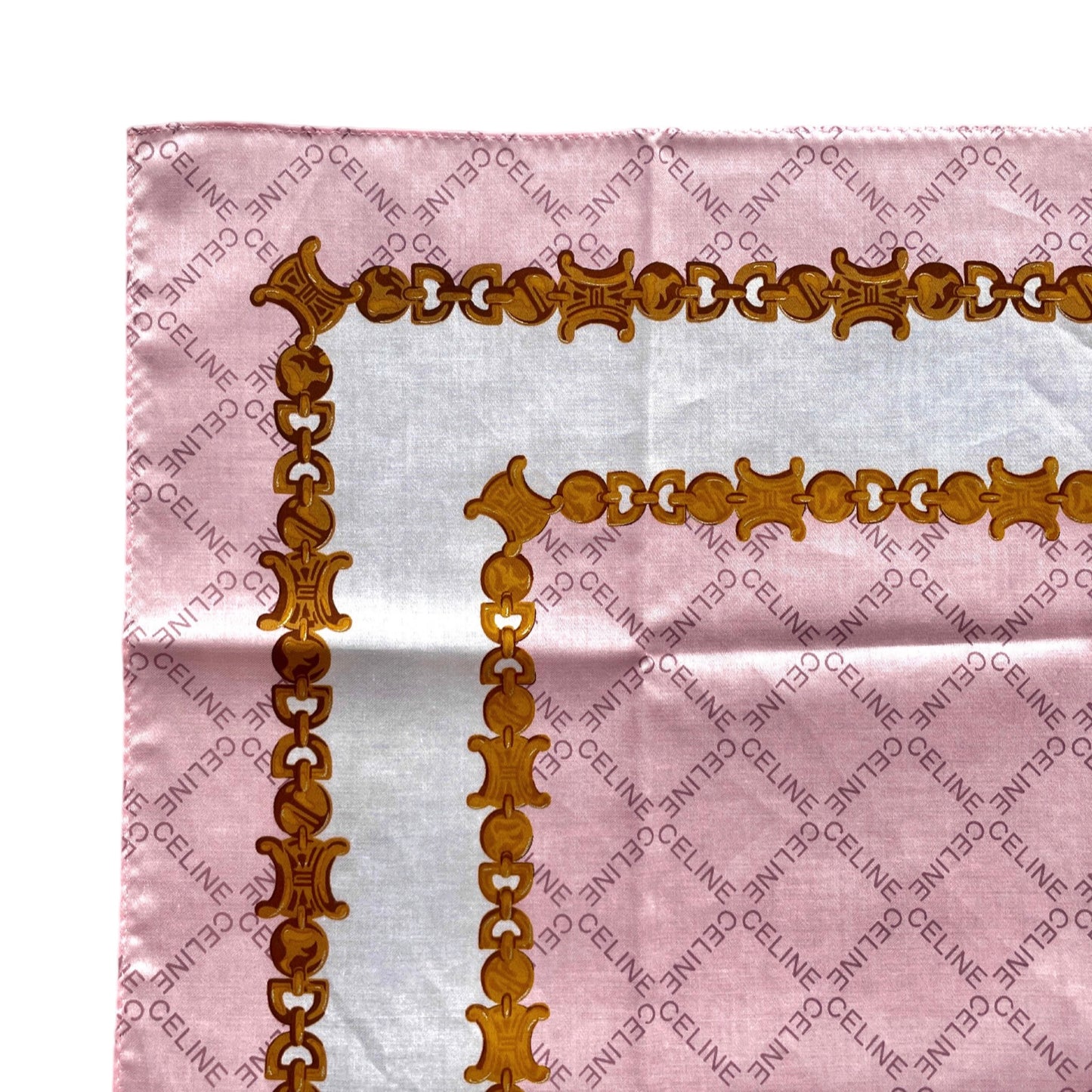 CELINE Mini Scarf Neckerchief Handkerchief Pink & Gold