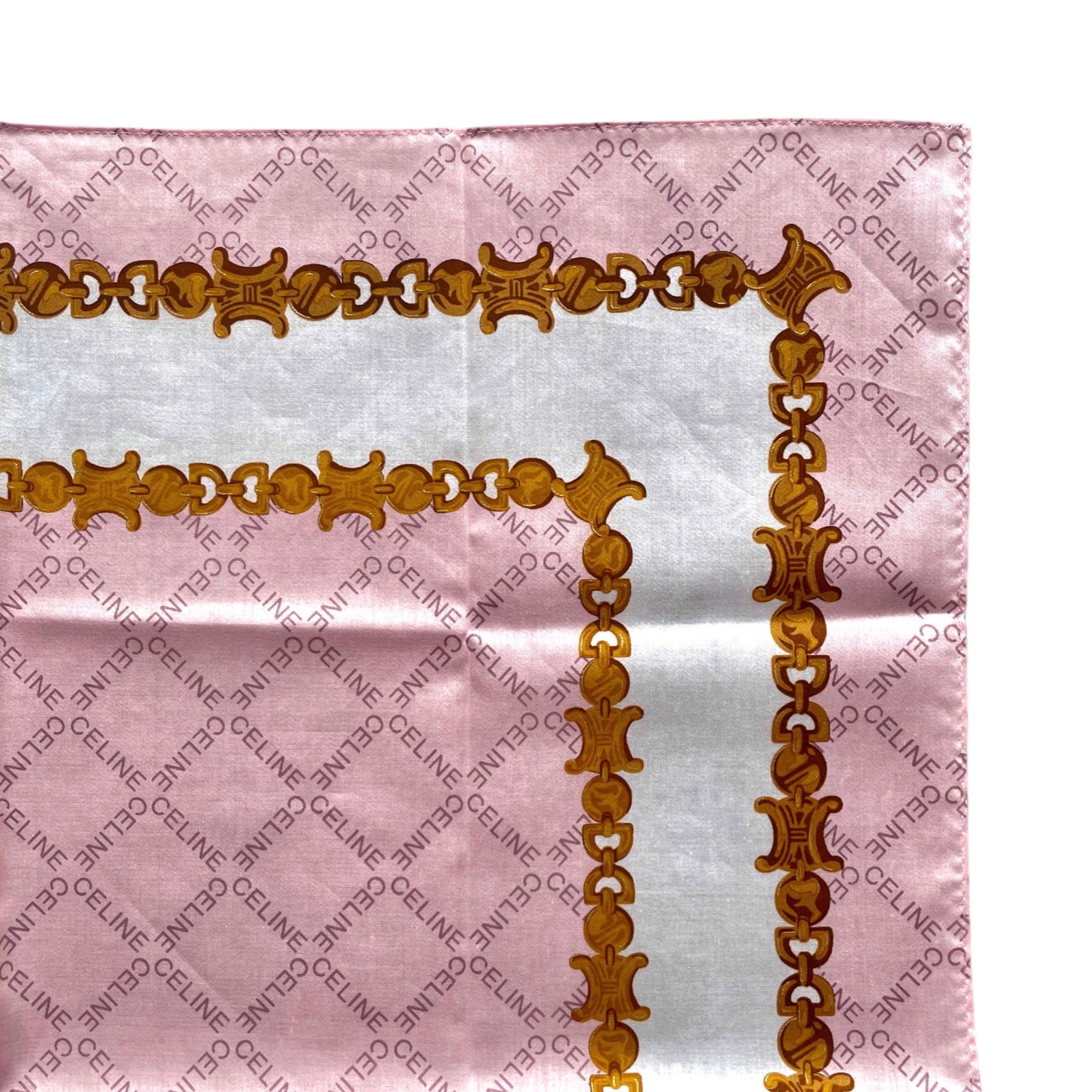 CELINE Mini Scarf Neckerchief Handkerchief Pink & Gold