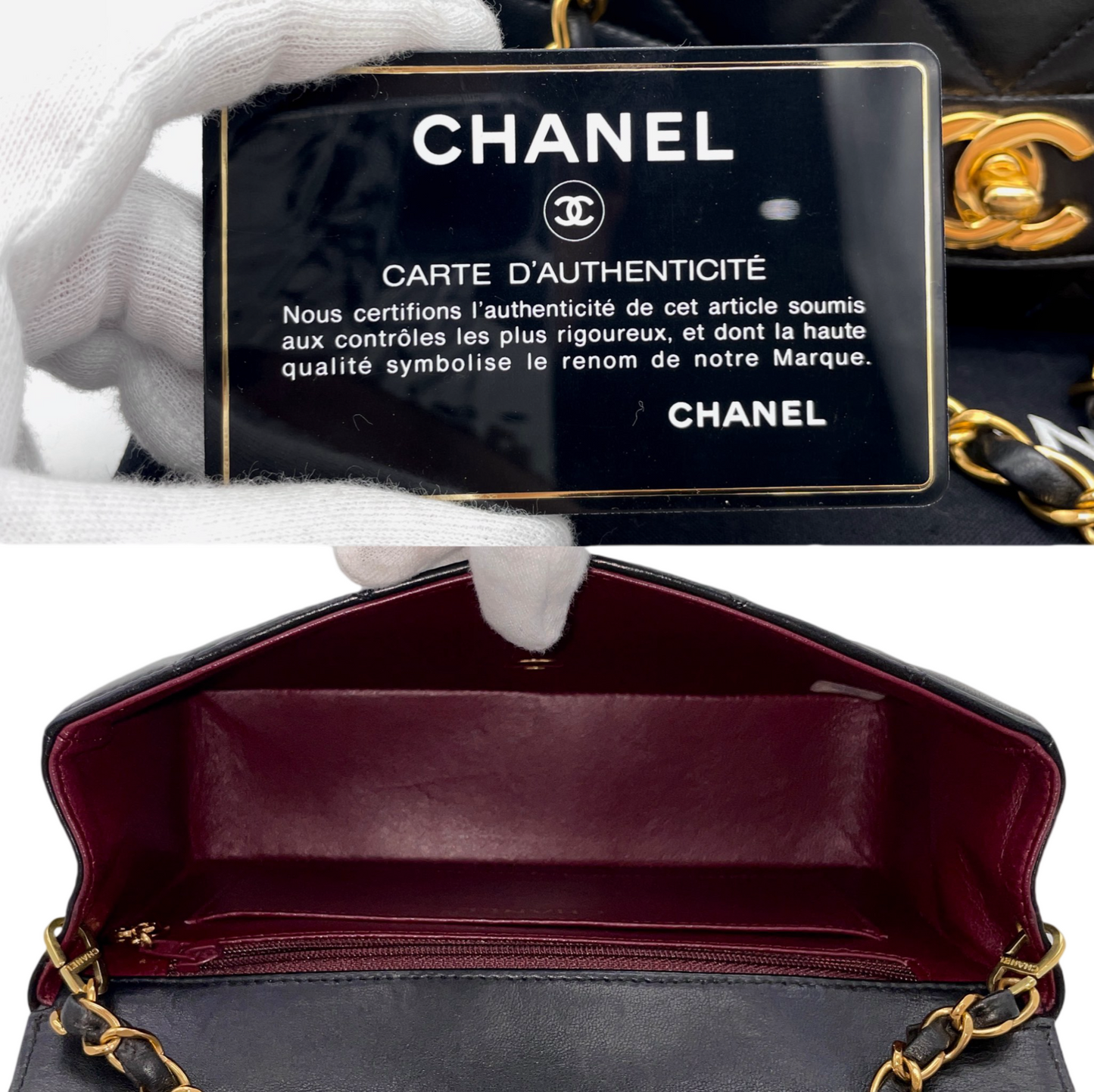 RARE☆☆☆CHANEL Matelassé Diana 23cm Lambskin Leather Chain Shoulder Flap Bag Black &amp; Gold