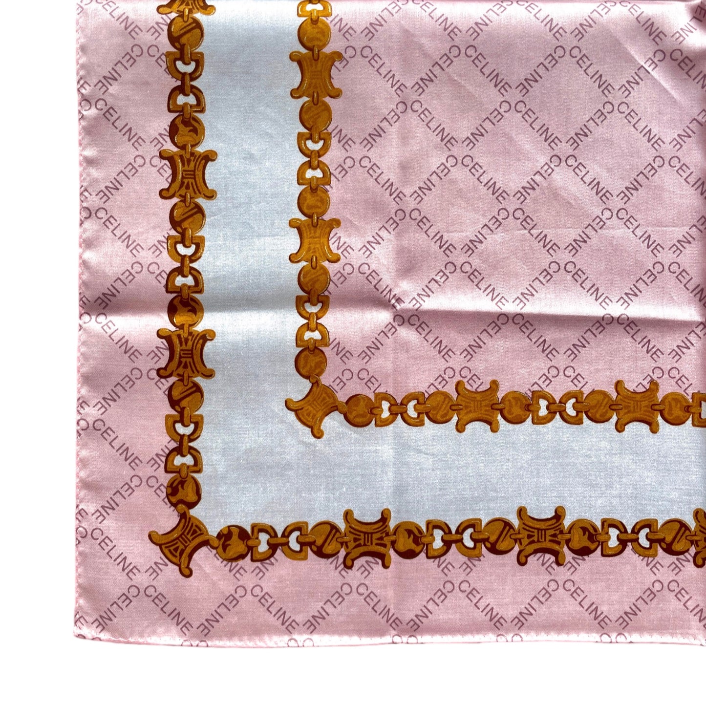 CELINE Mini Scarf Neckerchief Handkerchief Pink & Gold