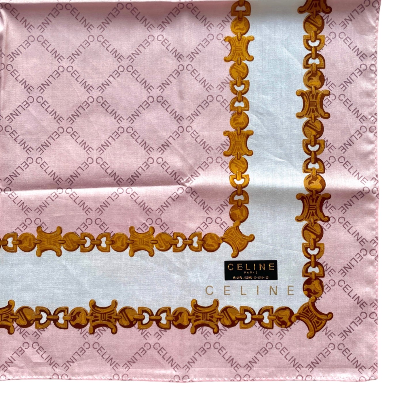 CELINE Mini Scarf Neckerchief Handkerchief Pink & Gold