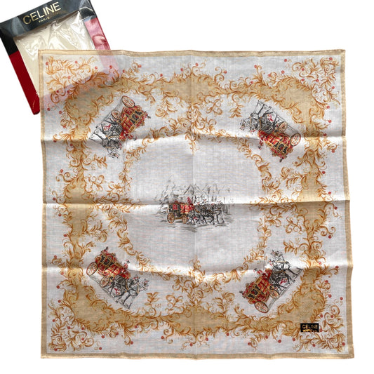 CELINE Mini Scarf Neckerchief Handkerchief 2 Set Beige & White