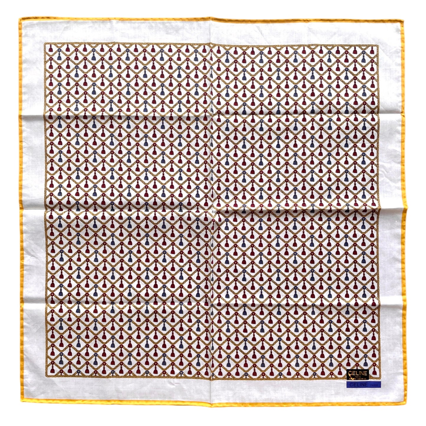 CELINE Mini Scarf Neckerchief Handkerchief White & Gold