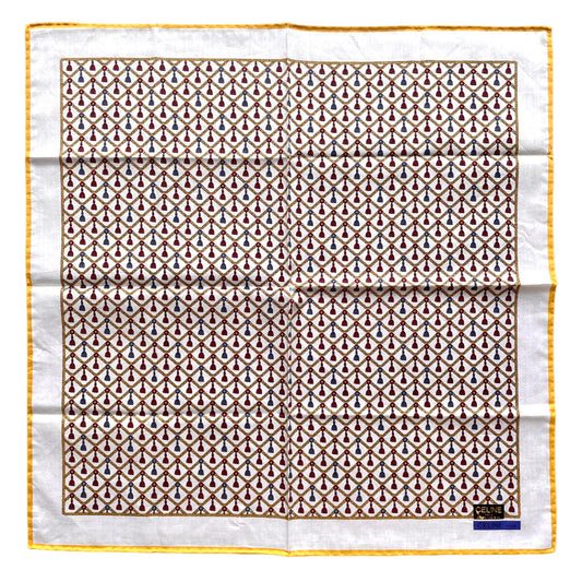 CELINE Mini Scarf Neckerchief Handkerchief White & Gold
