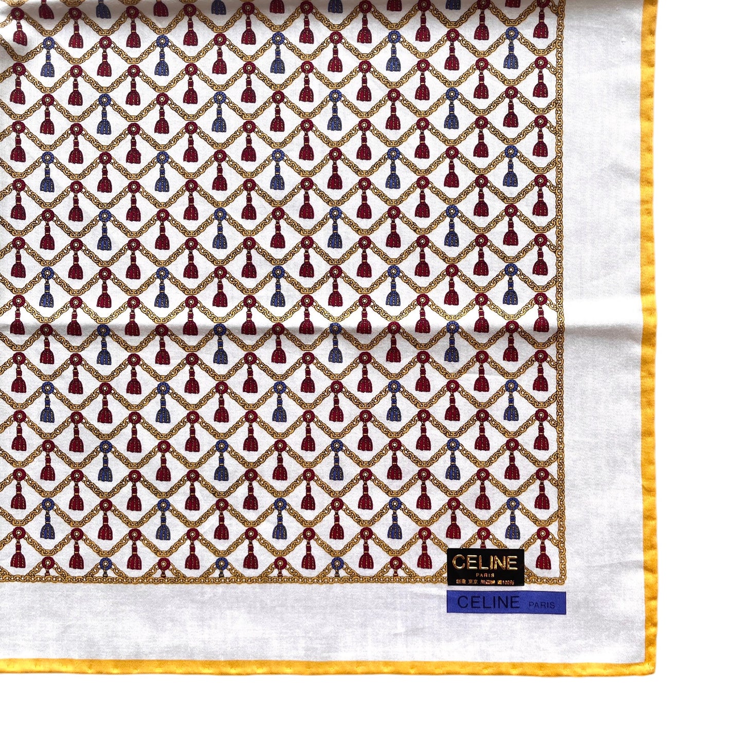 CELINE Mini Scarf Neckerchief Handkerchief White & Gold