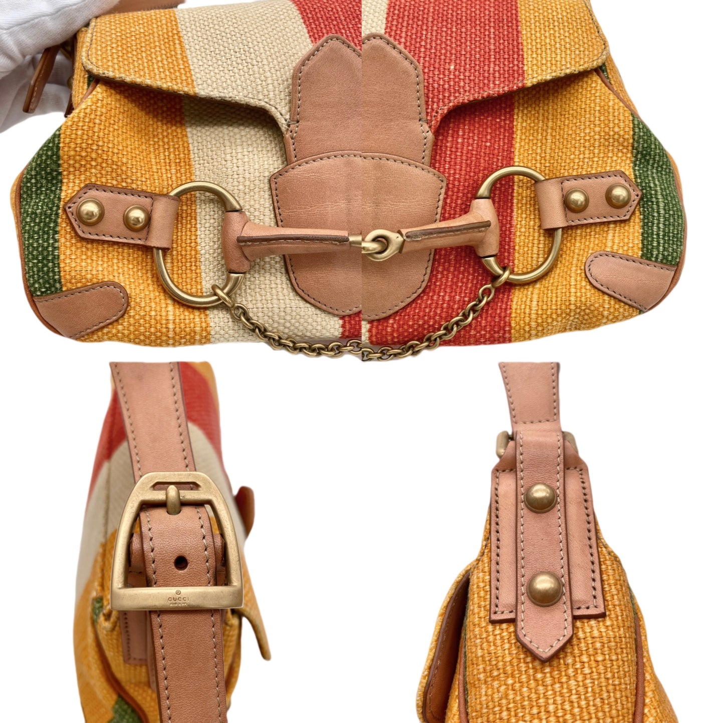 RARE☆☆GUCCI Horsebit One Shoulder Bag Gold Hardware Multi-Color