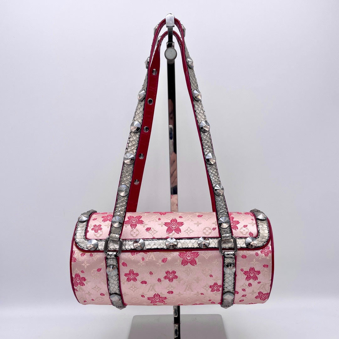 RARE☆☆☆☆☆AUTH Pre-owned Louis Vuitton Monogram Cherry Blossom Takashi Murakami Satin Papillon 22 / Pink