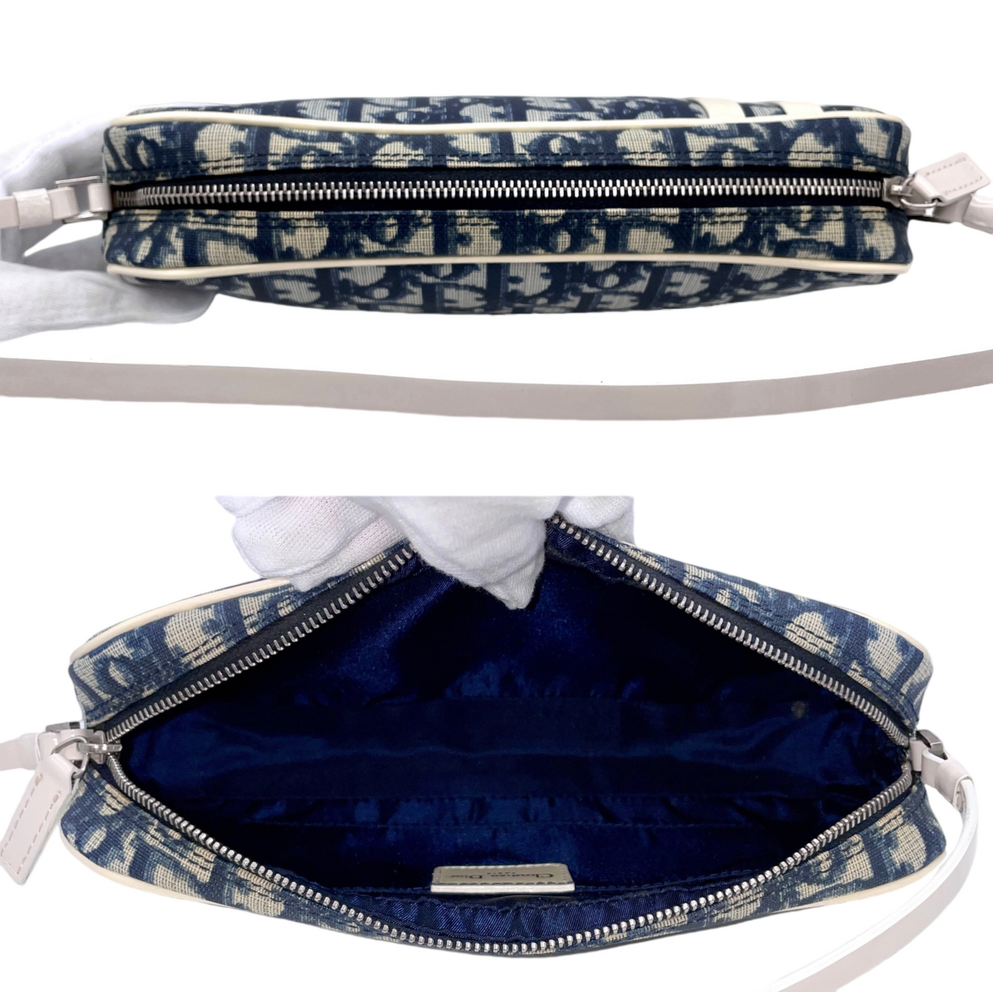 RARE☆☆☆CHRISTIAN DIOR Trotter PVC No.1 Y2K Style Shoulder Bag Navy &amp; White
