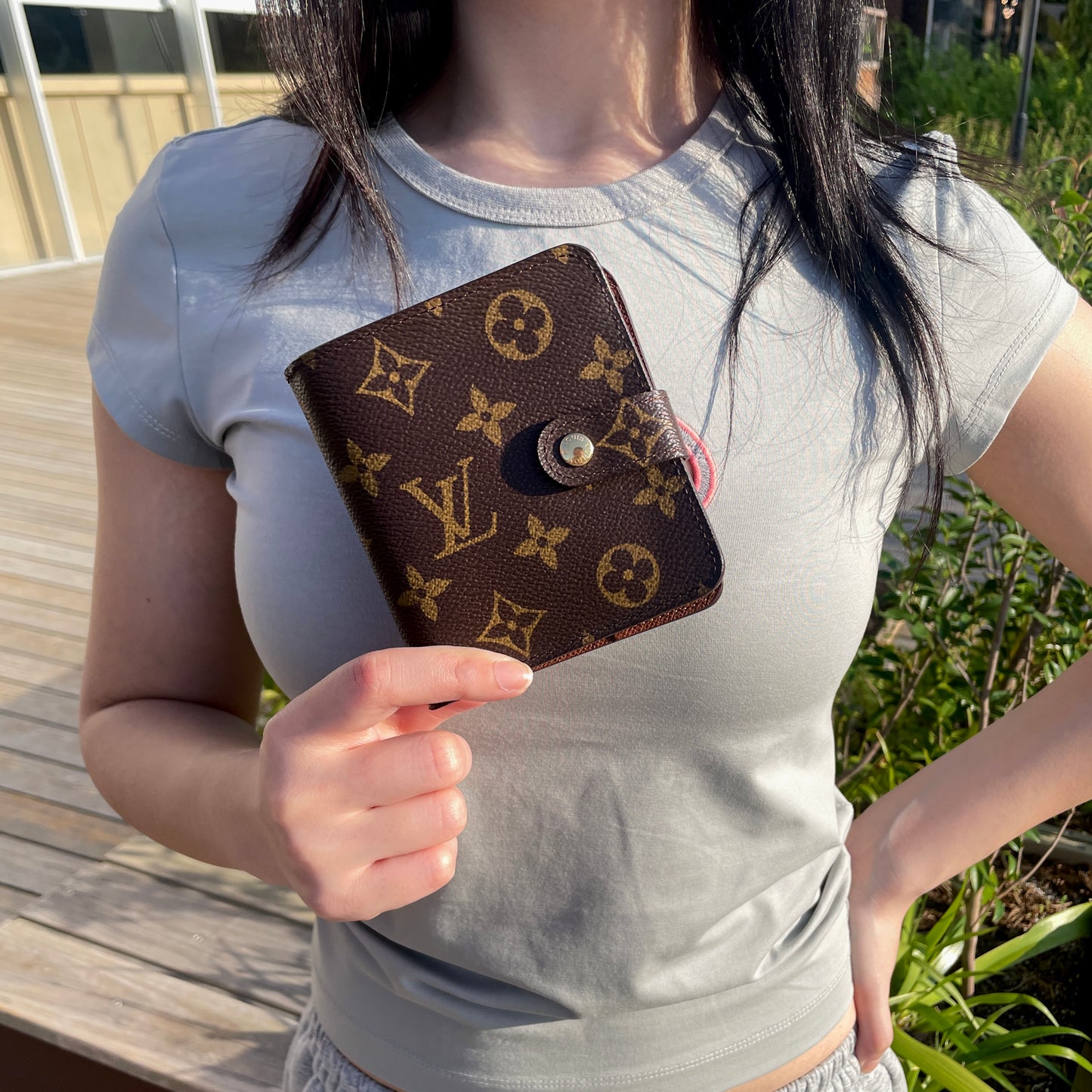 LOUIS VUITTON Monogram Compact Zip Short Wallet M61667 Brown &amp; Gold