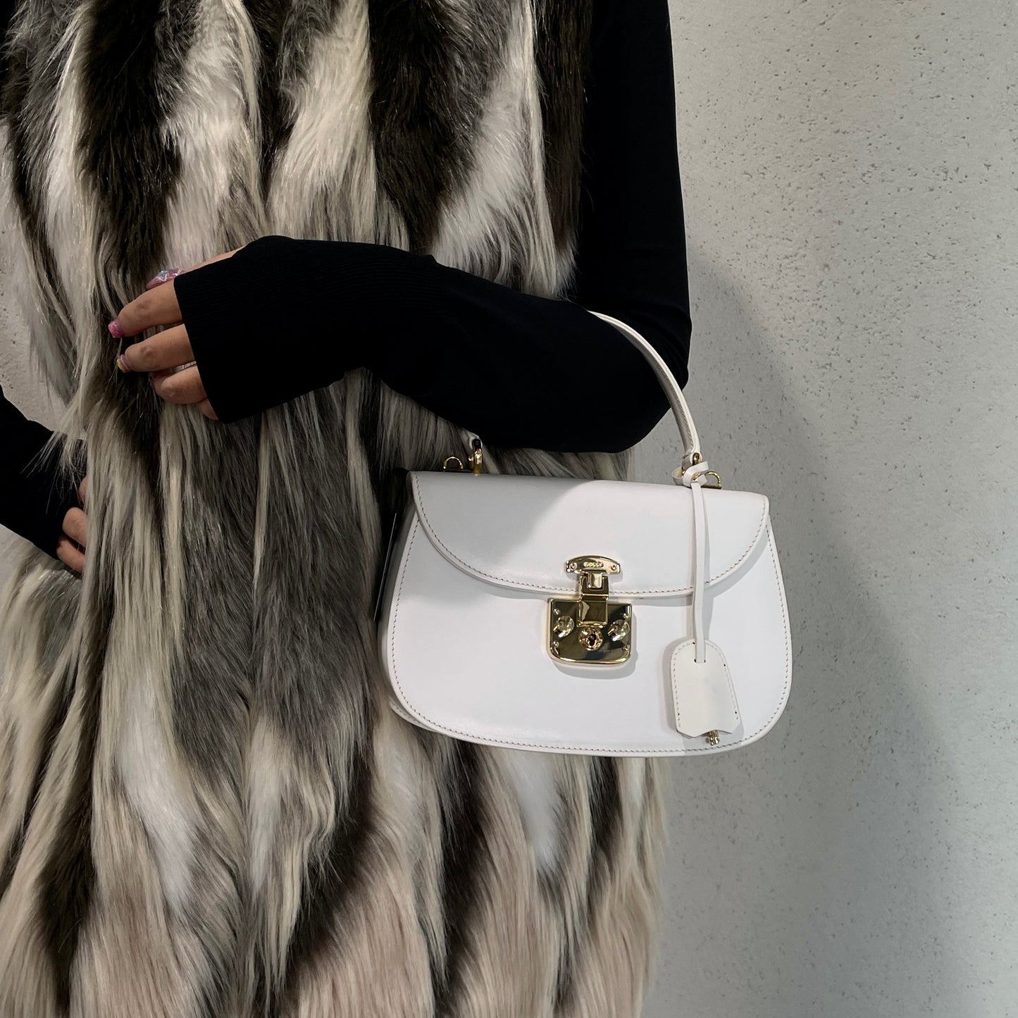 RARE☆☆☆☆GUCCI LadyLock 2Way Hand Bag White &amp; Gold