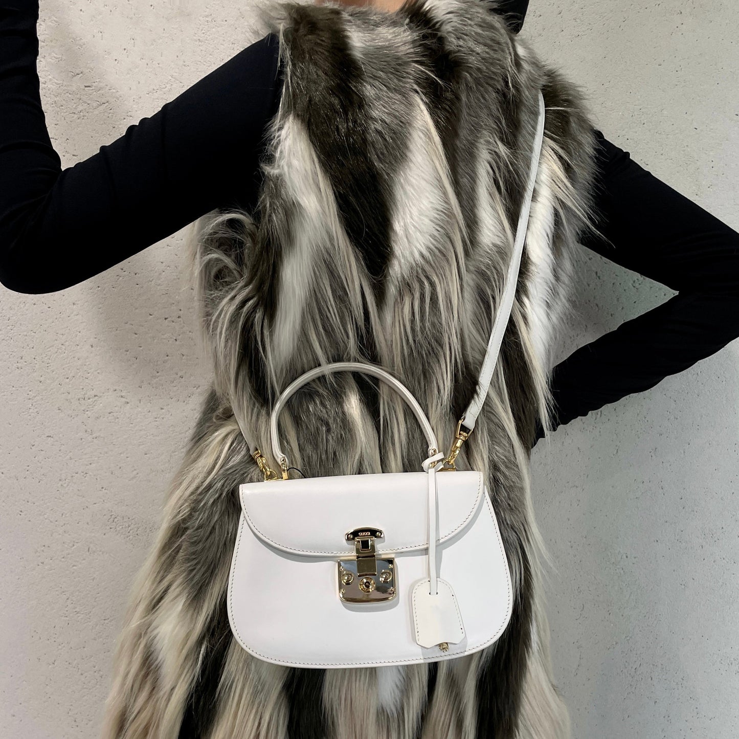 RARE☆☆☆☆GUCCI LadyLock 2Way Hand Bag White &amp; Gold