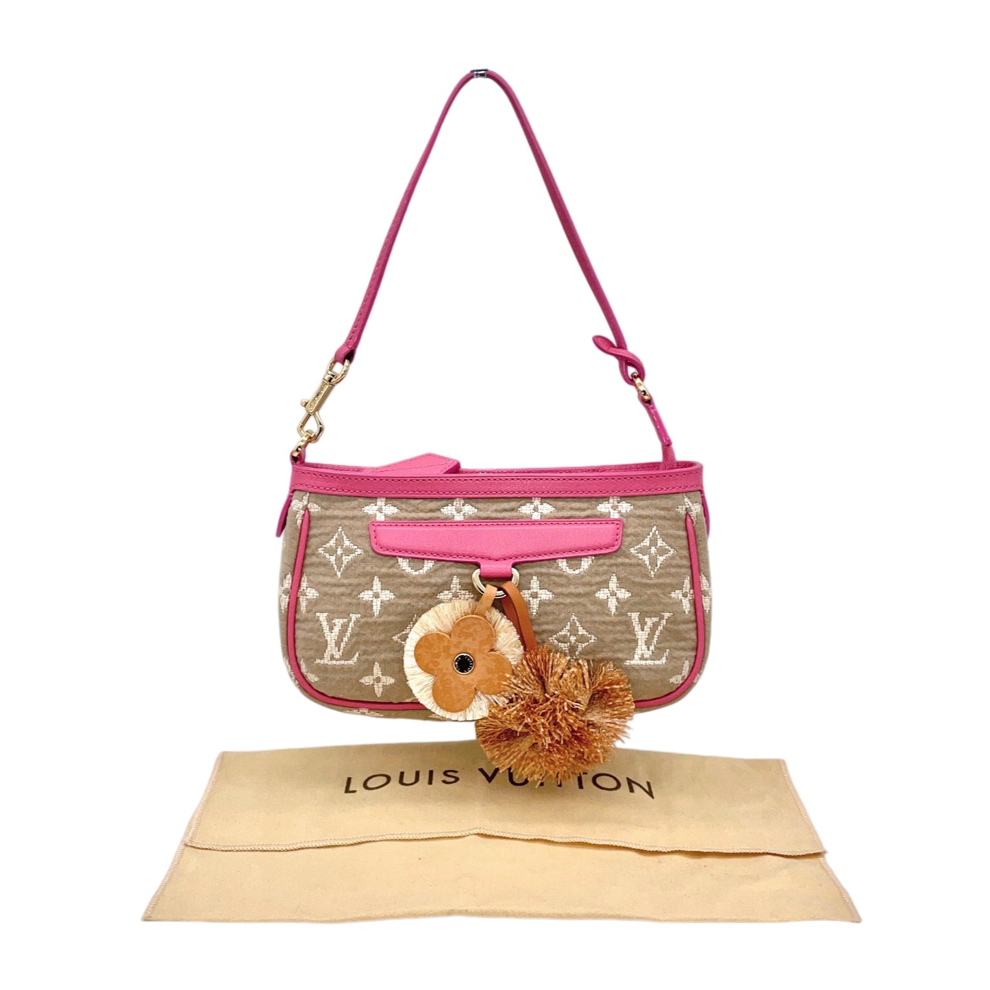 RARE☆☆☆☆LOUIS VUITTON 2010 Cruise Collection Monogram Sabbia Pochette Accessory Pouch M93069 Rose & Beige