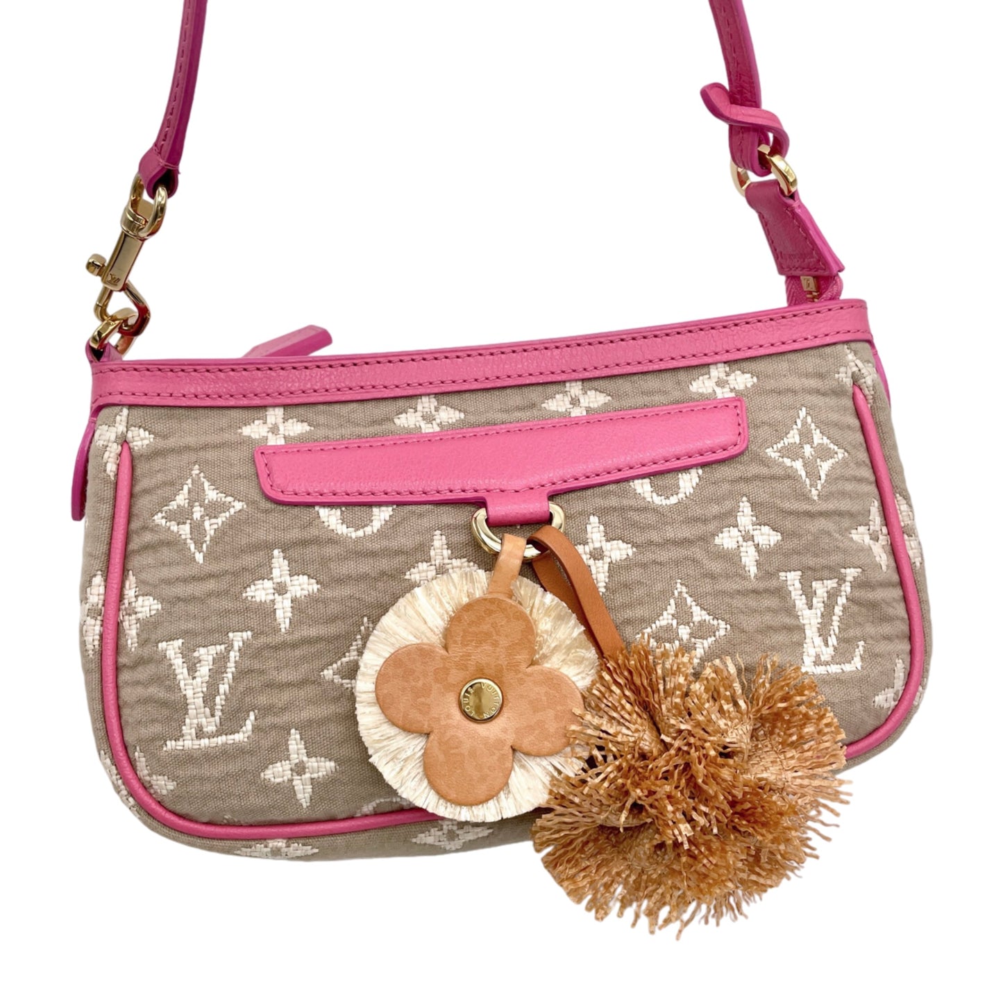 RARE☆☆☆☆LOUIS VUITTON 2010 Cruise Collection Monogram Sabbia Pochette Accessory Pouch M93069 Rose & Beige
