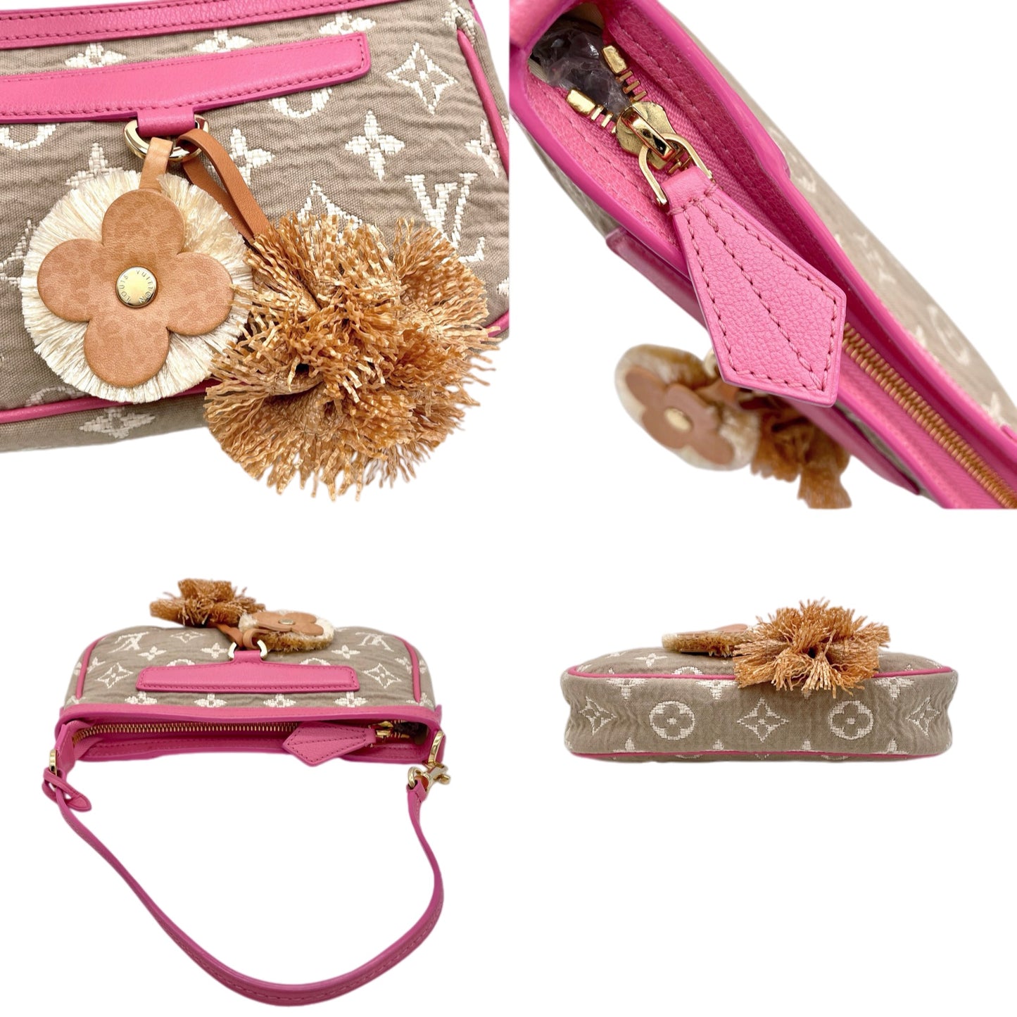 RARE☆☆☆☆LOUIS VUITTON 2010 Cruise Collection Monogram Sabbia Pochette Accessory Pouch M93069 Rose & Beige