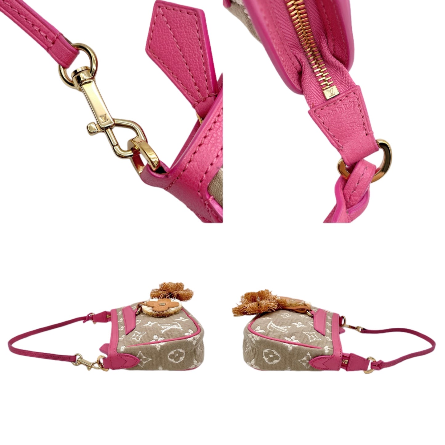 RARE☆☆☆☆LOUIS VUITTON 2010 Cruise Collection Monogram Sabbia Pochette Accessory Pouch M93069 Rose & Beige