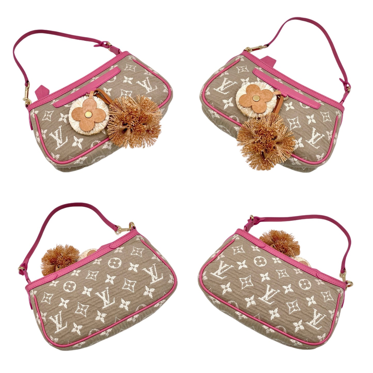 RARE☆☆☆☆LOUIS VUITTON 2010 Cruise Collection Monogram Sabbia Pochette Accessory Pouch M93069 Rose & Beige
