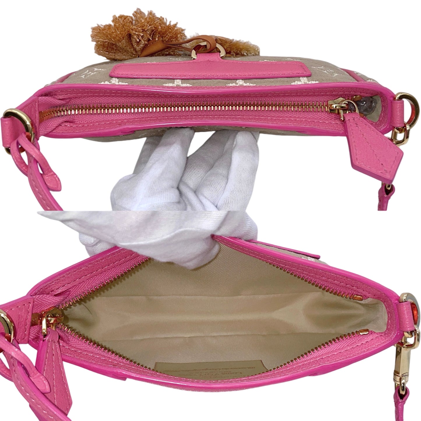RARE☆☆☆☆LOUIS VUITTON 2010 Cruise Collection Monogram Sabbia Pochette Accessory Pouch M93069 Rose & Beige
