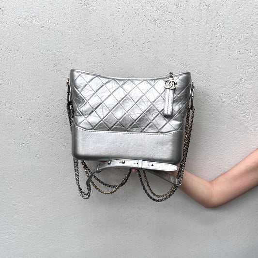 RARE☆☆☆CHANEL 2017 Gabrield de Chanel Line Double Chains Shoulder Bag New Medium Silver &amp; Gold