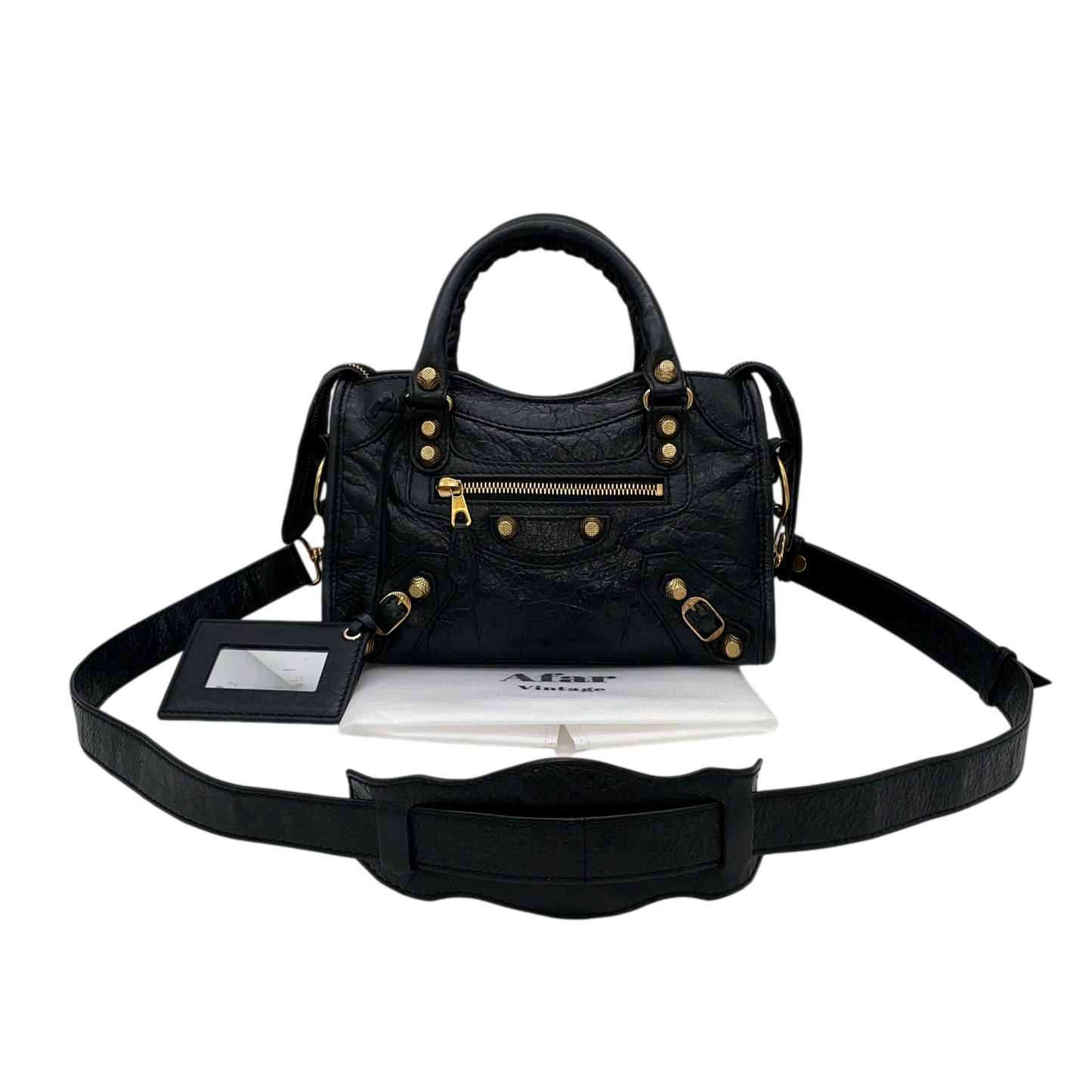 RARE★★★BALENCIAGA Le City Leather Convertible Top Handle Bag Mini Black/Gold