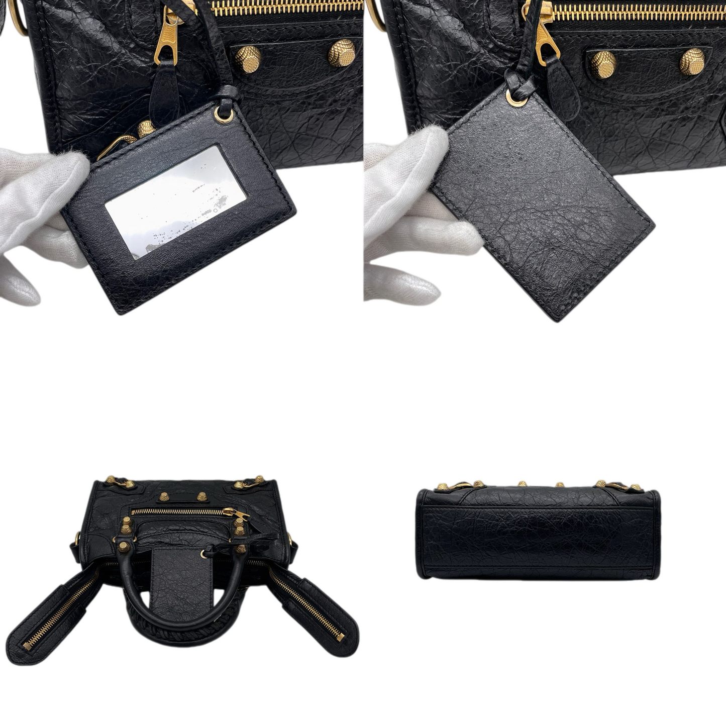 RARE★★★BALENCIAGA Le City Leather Convertible Top Handle Bag Mini Black/Gold