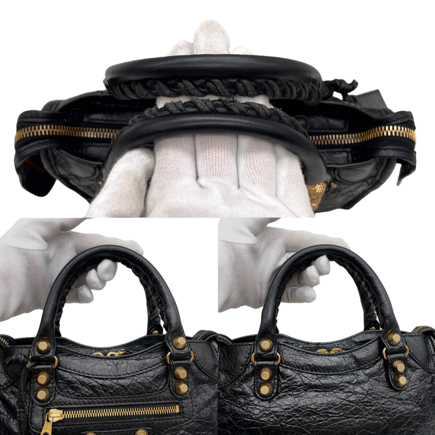 RARE★★★BALENCIAGA Le City Leather Convertible Top Handle Bag Mini Black/Gold