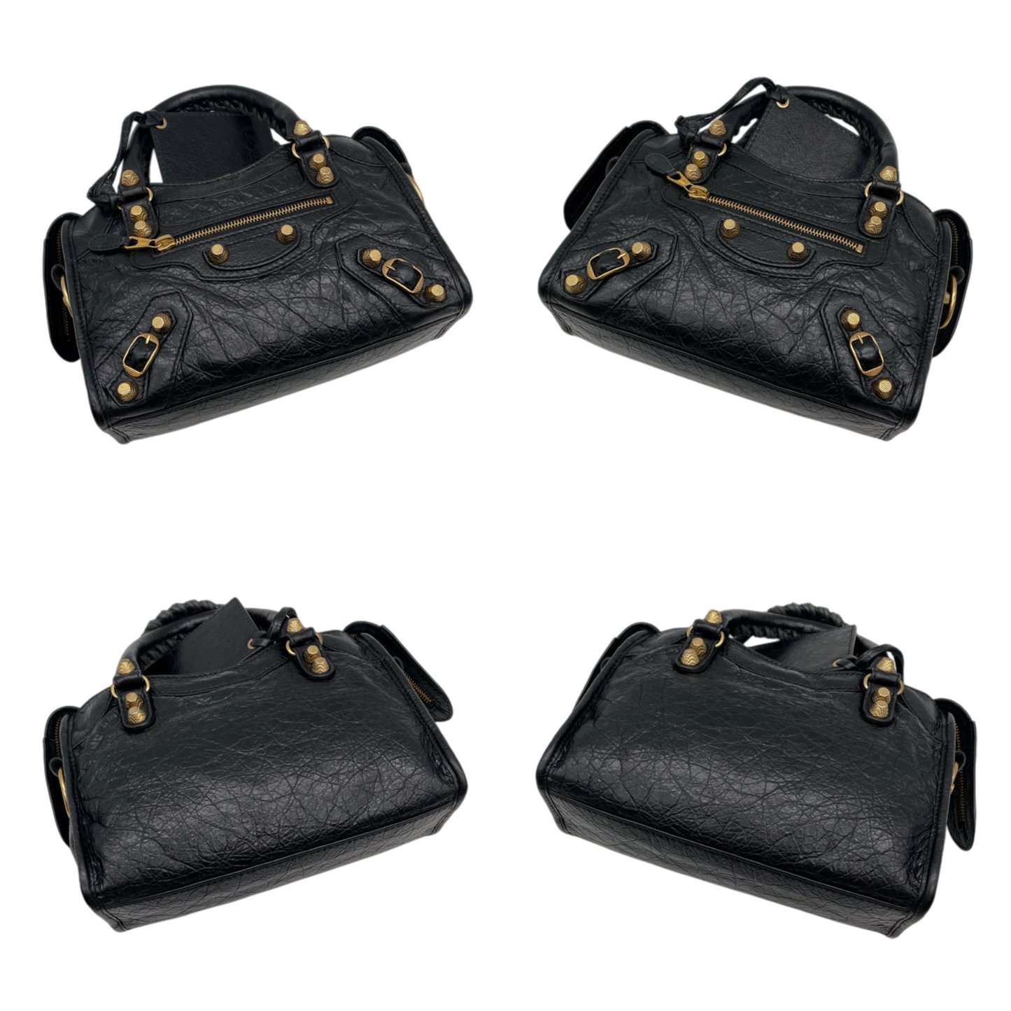 RARE★★★BALENCIAGA Le City Leather Convertible Top Handle Bag Mini Black/Gold