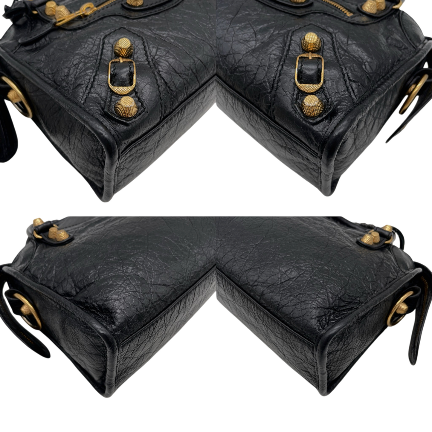 RARE★★★BALENCIAGA Le City Leather Convertible Top Handle Bag Mini Black/Gold