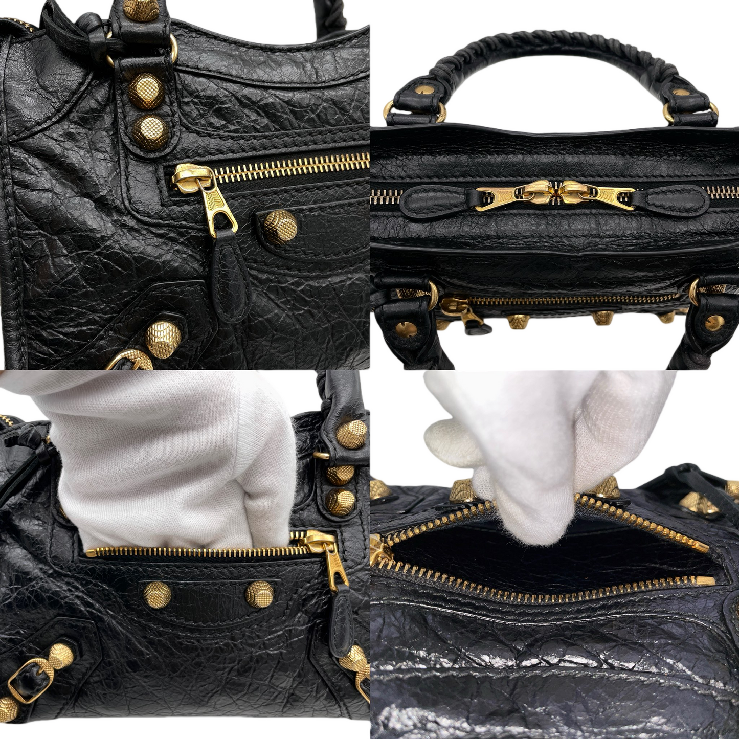 RARE★★★BALENCIAGA Le City Leather Convertible Top Handle Bag Mini Black/Gold
