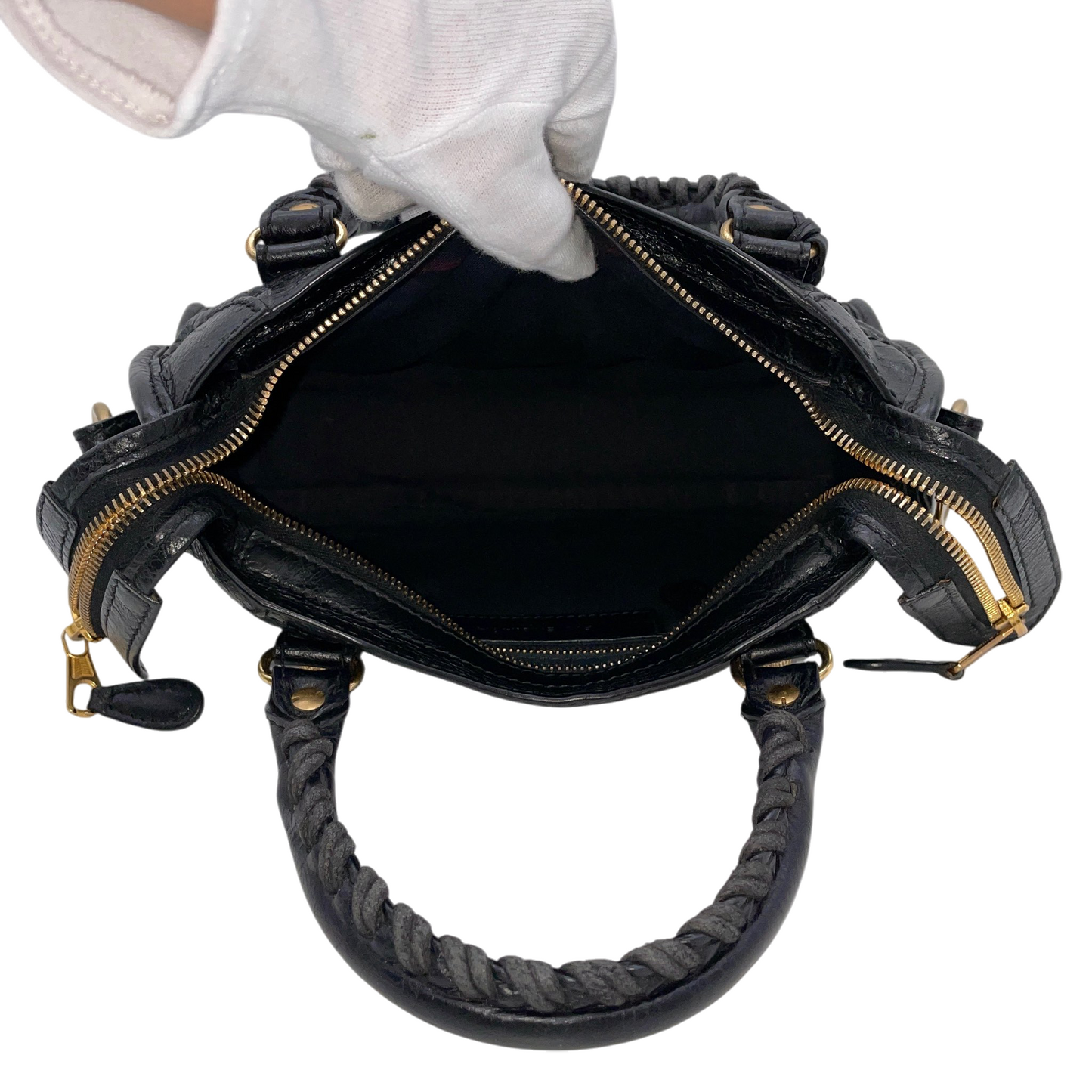 RARE★★★BALENCIAGA Le City Leather Convertible Top Handle Bag Mini Black/Gold