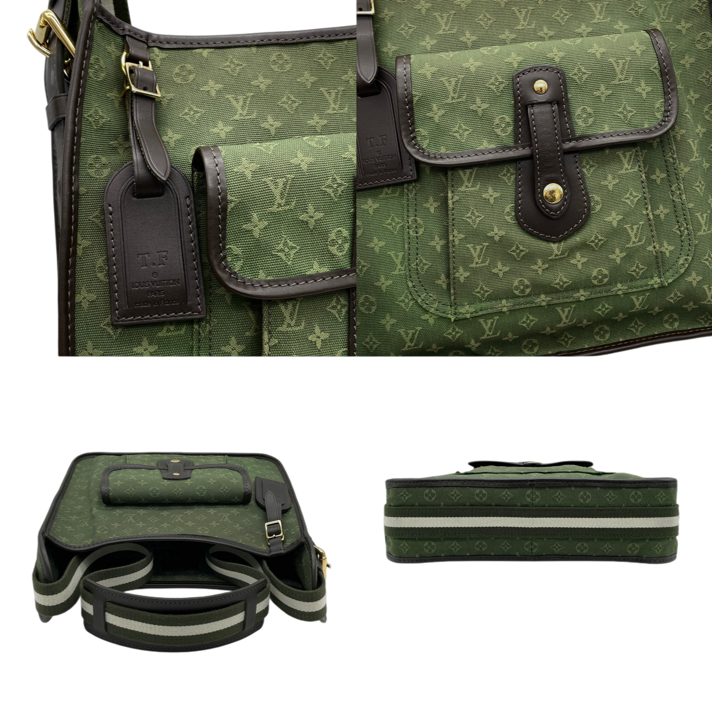 LOUIS VUITTON 2004 Monogram Mini Lin Besace Mary-Kate Shoulder Bag M92322 Khaki Green & Brown