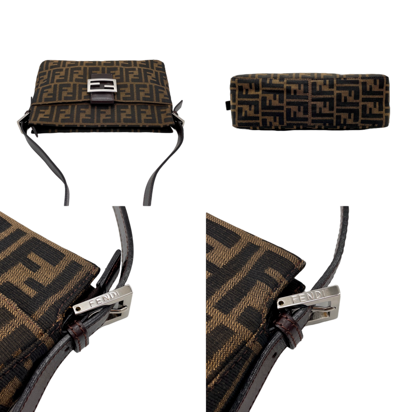 FENDI Zucca Canvas Zipper Closure Mamma Baguette Shoulder Bag Brown &amp; Silver