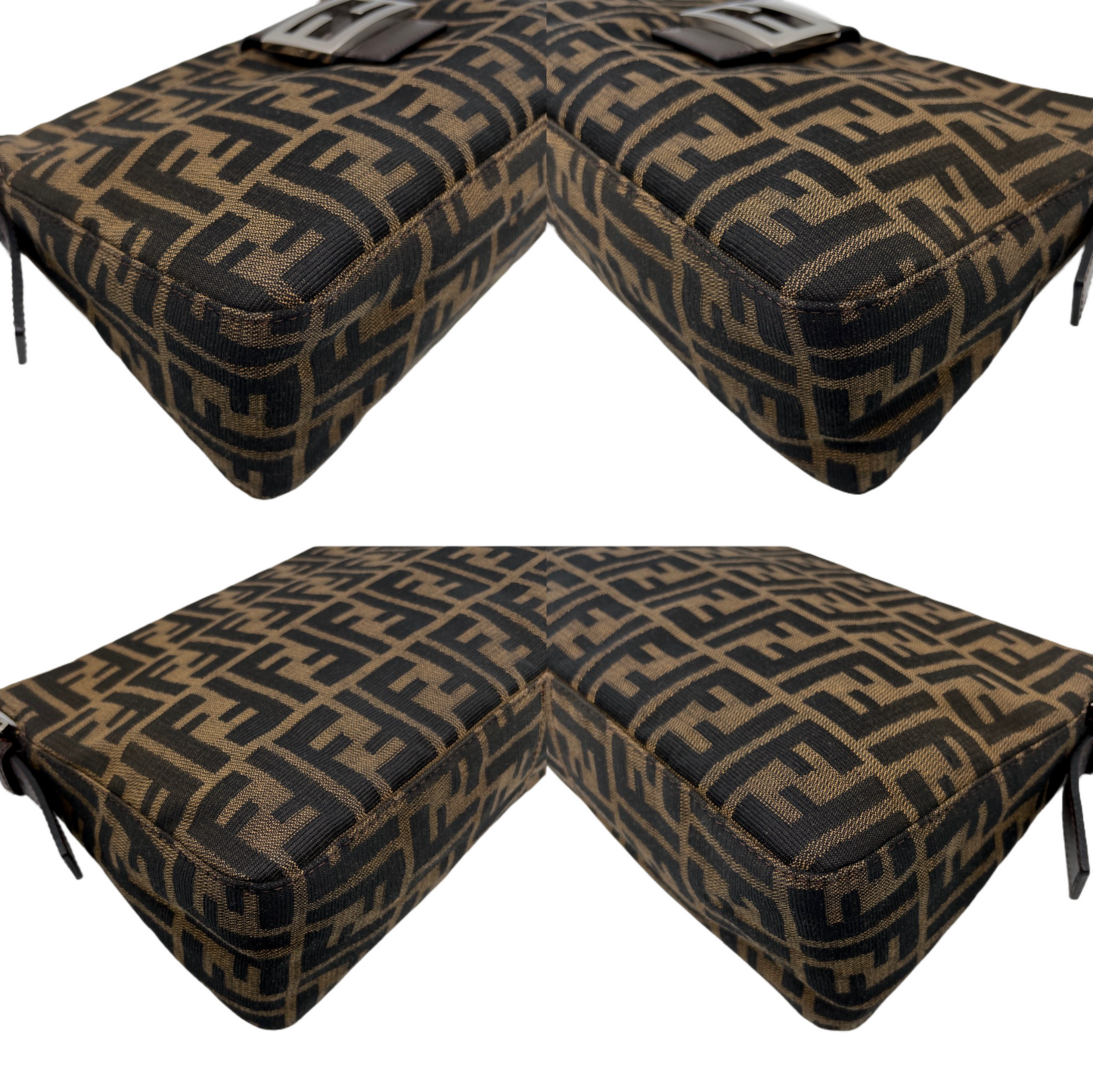 FENDI Zucca Canvas Zipper Closure Mamma Baguette Shoulder Bag Brown &amp; Silver